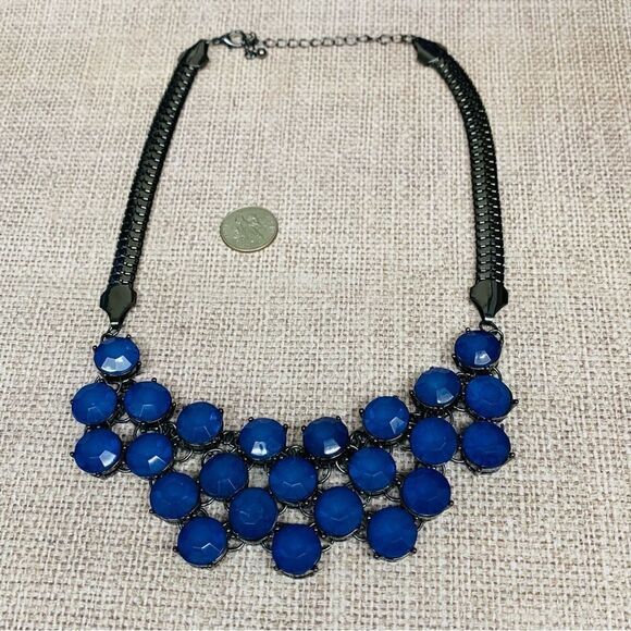 Gunmetal Blue Crystals Statement Necklace - Picture 1 of 2